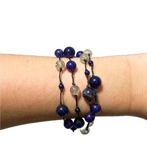 Multi-strand Purple & Clear/White Beaded Bracelet
